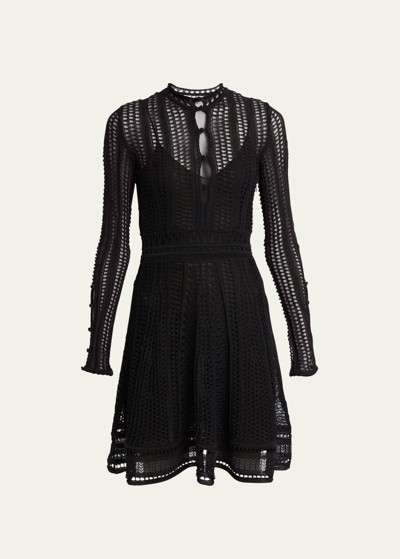 Shop Chloé Silk Lace Knit Mini Dress In Black