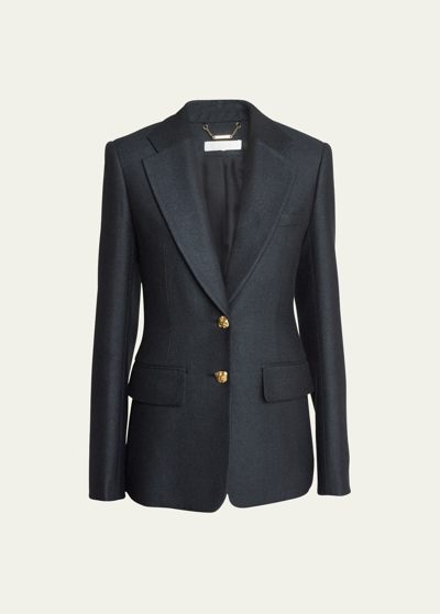 Shop Chloé Armoured Silk Wool Single-breasted Blazer Jacket In Black