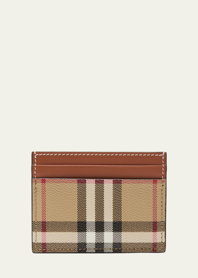 Shop Burberry Sandon Check Card Holder In Archive Beige