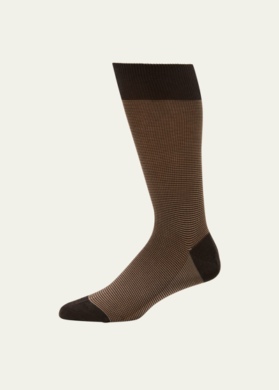 Shop Pantherella Mid-calf Birdseye Ankle Socks, Black In Dark Brown
