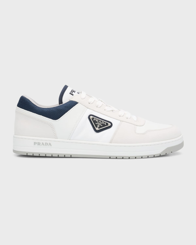 Shop Prada Men's Downtown Triangle Logo Low-top Sneakers In Biancoolt