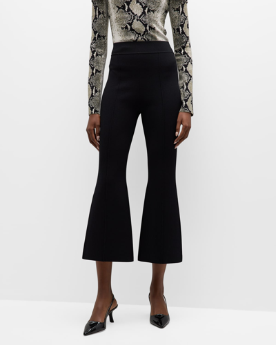 Shop Adam Lippes Kennedy Compact Jacquard Crop Flared Pants In Black