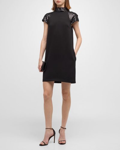 Shop Badgley Mischka Reo Sequined Mini Shift Dress In Black
