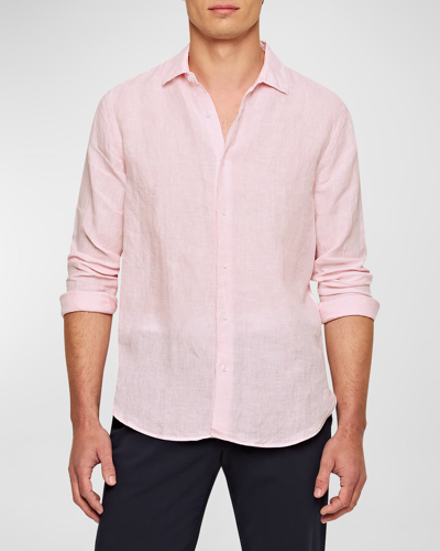 Shop Orlebar Brown Men's Linen Sport Shirt In Pale Pinkwhite