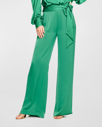 Shop Ramy Brook Joss Satin Wide-leg Trousers In Jewel Green
