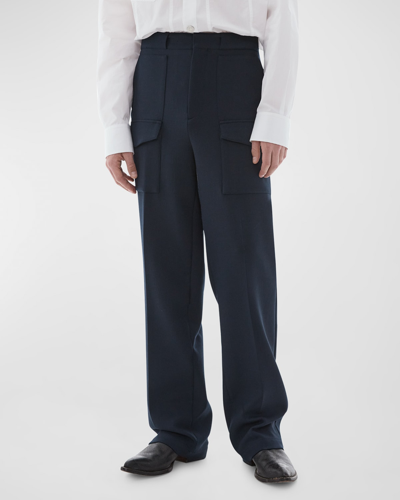 Shop Helmut Lang Men's Western Wool-blend Pants In Navy