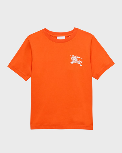 Shop Burberry Boy's Cedar Equestrian Knight Design-print T-shirt In Scarlet Orange