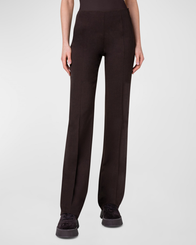 Shop Akris Carole Double-face Wool Straight-leg Pants In Mocca