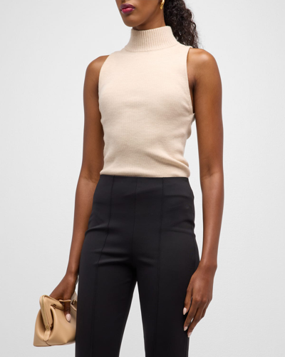 Shop Alice And Olivia Darcey Single-layer Turtleneck Tank Top In Almond Heather