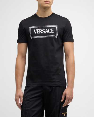Shop Versace Men's Tailoring Label Logo T-shirt In Black