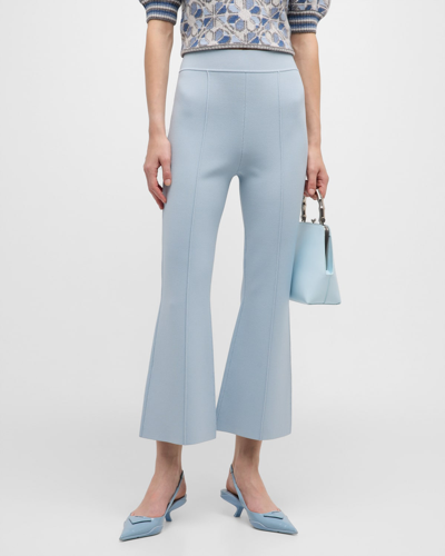 Shop Adam Lippes Kennedy Compact Jacquard Crop Flared Pants In Pale Blue