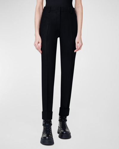 Shop Akris Maxima Wool Flannel Straight-leg Pants In Black