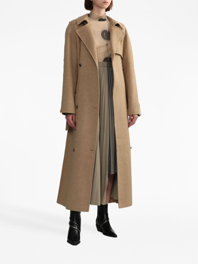 Shop Rokh Button-detail Double-breasted Maxi Coat In Brown
