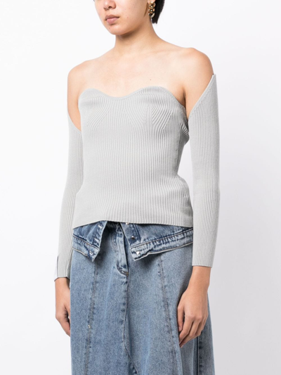 Shop Rokh Ribbed-knit Bustier-style Top In Grey
