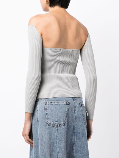 Shop Rokh Ribbed-knit Bustier-style Top In Grey