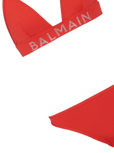 Shop Balmain Logo-embellished Bikini Set In Red