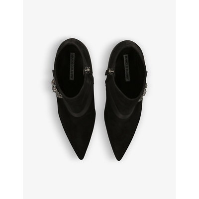 Shop Manolo Blahnik Women's Black Plinianu Crystal-embellished Suede Ankle Boots