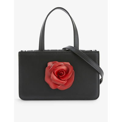 Shop Puppets And Puppets Black/red Rose Small Leather Shoulder Bag