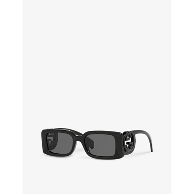 Shop Gucci Women's Black Gg1325s Branded-arm Rectangle-frame Acetate Sunglasses