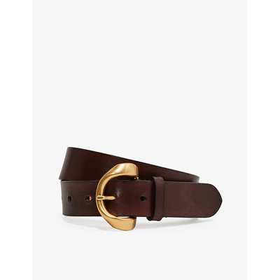 Shop Reiss Womens Chocolate Indie Twisted-buckle Leather Belt