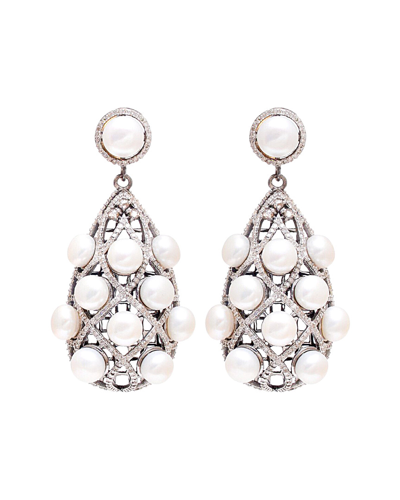 Arthur Marder Fine Jewelry Silver 3.00 Ct. Tw. Diamond & Pearl Earrings