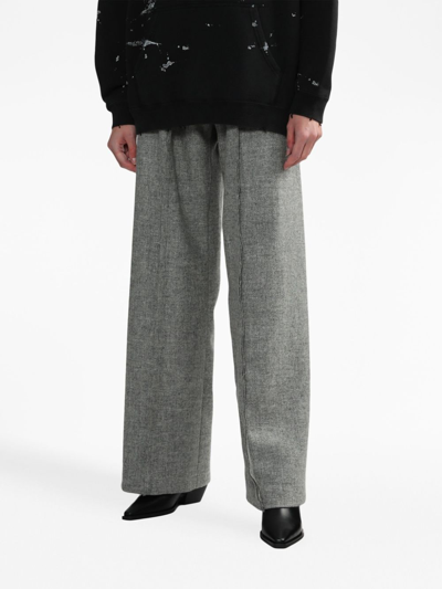 R13 Cropped Pleated Houndstooth Wool Wide-leg Pants In Grey