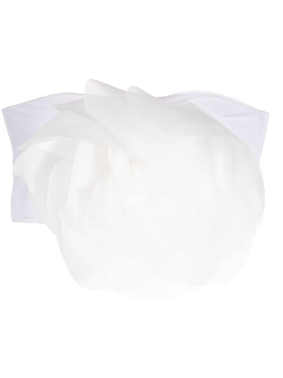Shop Cynthia Rowley Floral-appliqué Cropped Bandeau Top In White