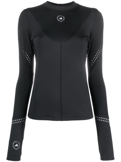 Shop Adidas By Stella Mccartney Perforated-detailing Long-sleeve T-shirt In Black