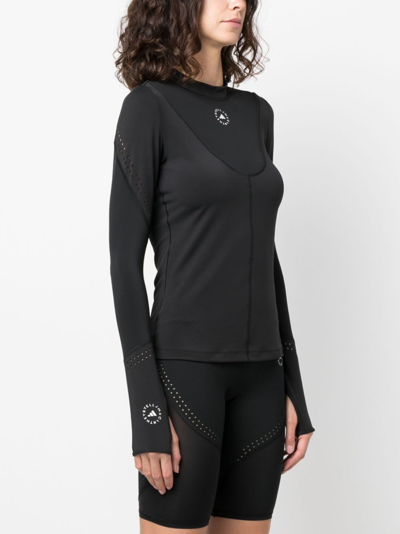 Shop Adidas By Stella Mccartney Perforated-detailing Long-sleeve T-shirt In Black