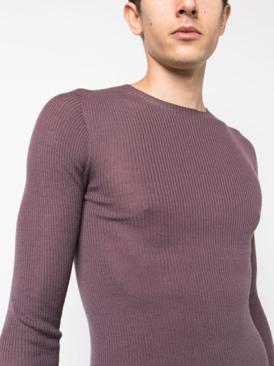 Shop Rick Owens Ribbed-knit Virgin Wool Jumper In Purple