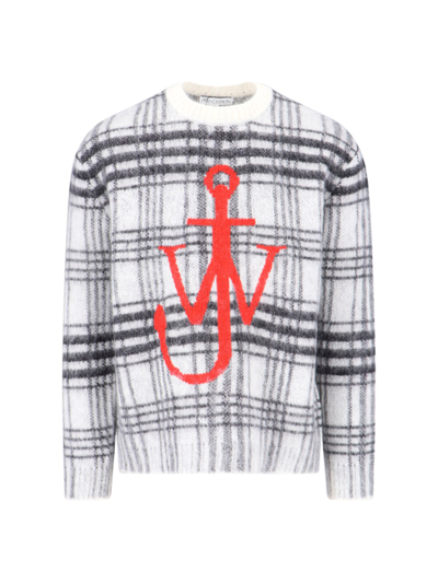Shop Jw Anderson Logo Check Sweater In Gray