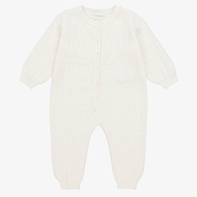 Shop Dolce & Gabbana Ivory Cotton & Cashmere Baby Romper