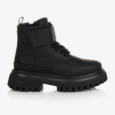 Shop Dolce & Gabbana Boys Black Leather Ankle Boots