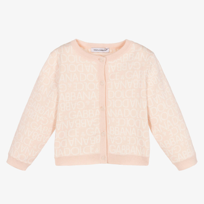 Shop Dolce & Gabbana Girls Pink Cotton & Cashmere Cardigan