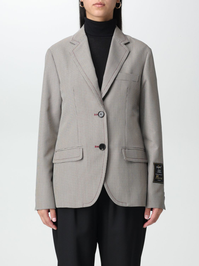 Marni Multicolor Houndstooth Wool Blend Single-breasted Blazer In Burgundy