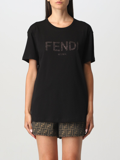 Shop Fendi Cotton T-shirt In Black