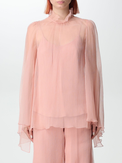 Shop Max Mara Blouse In Silk Chiffon In Pink