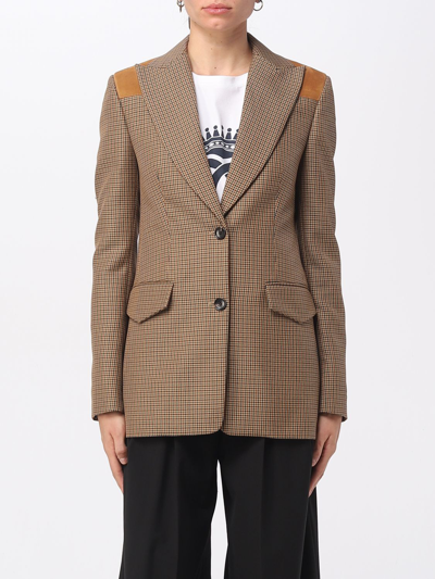 Shop Bally Blazer In Checked Wool Blend In Brown