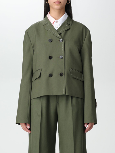 Shop Marni Wool Jacket With Contrasting Stitching In Green