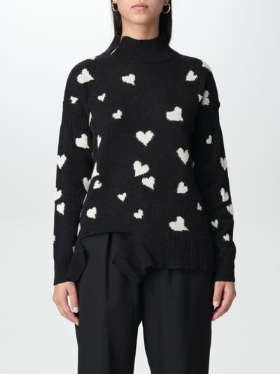 Shop Marni Sweater In Cotton With Bunch Of Hearts Pattern In Black