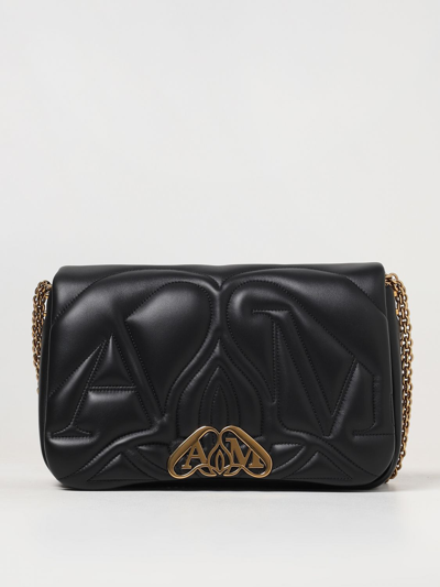 Shop Alexander Mcqueen Seal Bag In Leather With Embossed Logo In Black