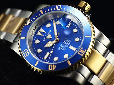 Pre-owned Legend Rare  Men's 200m Deep Blue Diver Automatic Two Tone Ss Blue Dial Watch