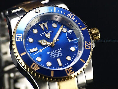 Pre-owned Legend Rare  Men's 200m Deep Blue Diver Automatic Two Tone Ss Blue Dial Watch