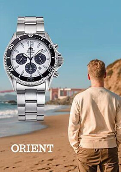 Pre-owned Orient Mako Solar Panda Made In Japan Rn-tx0203s Men's White Silver