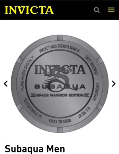 Pre-owned Invicta - Subaqua Noma Iii - Space Warrior Edition - Mens Watch