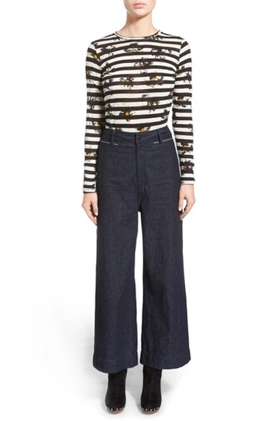 Shop Proenza Schouler Floral Stripe Long Sleeve Tee In Striped Ecru