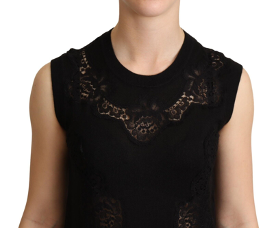 Pre-owned Dolce & Gabbana Top Black Cashmere Silk Cutout Tank Blouse It46/ Us12 / Xl $1200