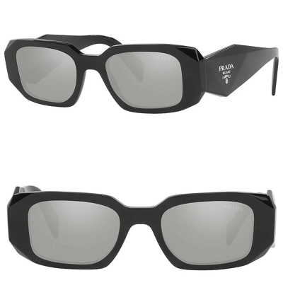 Pre-owned Prada Symbole Black Silver Mirrored Triangle Pr17ws 17w Fashion Unisex Sunglass In Gray