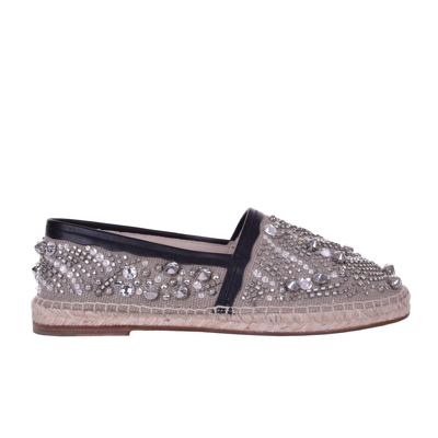 Pre-owned Dolce & Gabbana Crystals Embellished Linen Espadrilles Shoes Tremiti Beige 06227