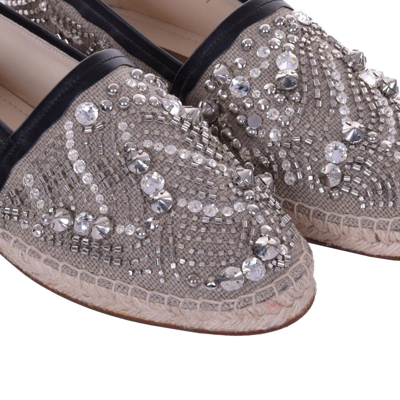 Pre-owned Dolce & Gabbana Crystals Embellished Linen Espadrilles Shoes Tremiti Beige 06227